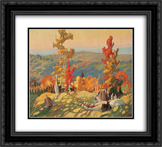 Autumn in the Northland 22x20 Black Ornate Wood Framed Art Print Poster with Double Matting by Carmichael, Franklin