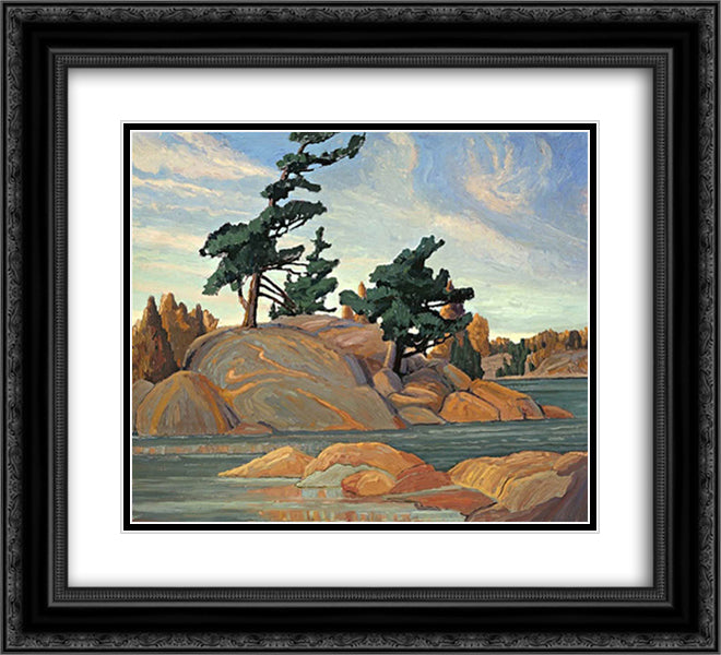 Island Georgian Bay 22x20 Black Ornate Wood Framed Art Print Poster with Double Matting by Carmichael, Franklin