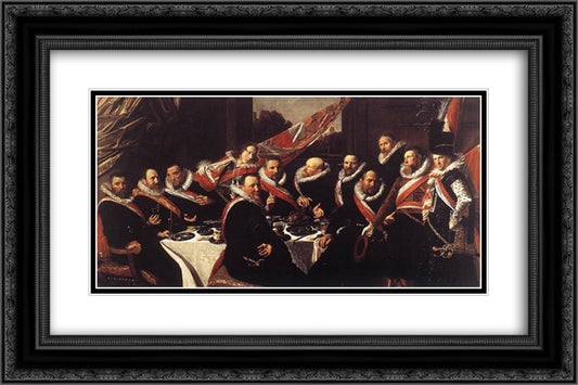 A Banquet of the Officers of the St. George Militia Company 24x16 Black Ornate Wood Framed Art Print Poster with Double Matting by Hals, Frans