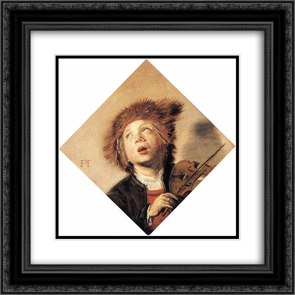 A Boy with a Viol 20x20 Black Ornate Wood Framed Art Print Poster with Double Matting by Hals, Frans