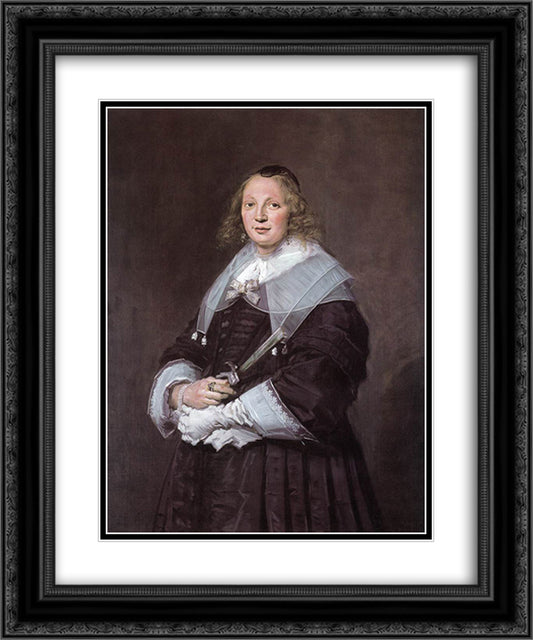 A Dutch Lady 20x24 Black Ornate Wood Framed Art Print Poster with Double Matting by Hals, Frans