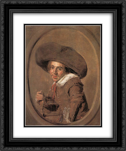 A Young Man in a Large Hat 20x24 Black Ornate Wood Framed Art Print Poster with Double Matting by Hals, Frans