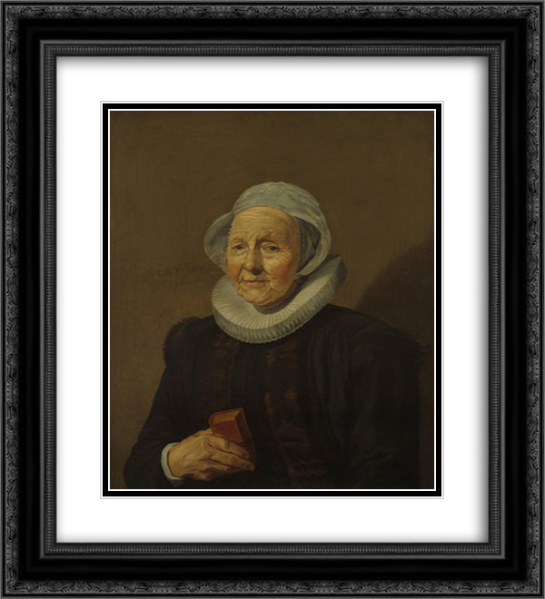 An Old Lady 20x22 Black Ornate Wood Framed Art Print Poster with Double Matting by Hals, Frans