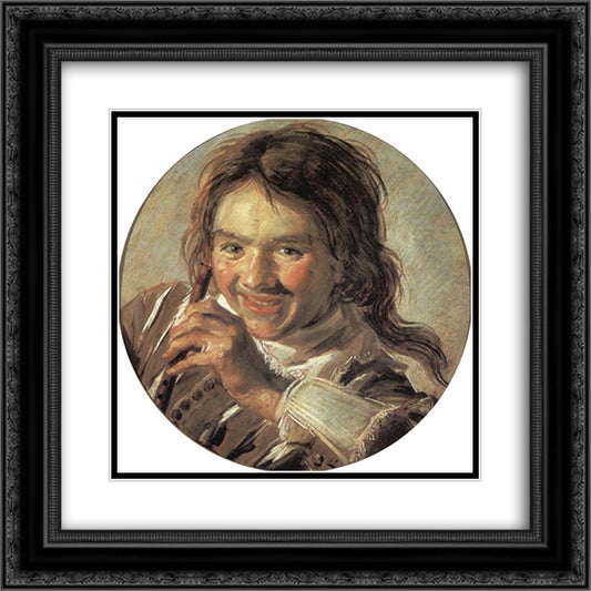 Boy holding a Flute (Hearing) 20x20 Black Ornate Wood Framed Art Print Poster with Double Matting by Hals, Frans