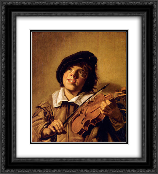 Boy Playing A Violin 20x22 Black Ornate Wood Framed Art Print Poster with Double Matting by Hals, Frans