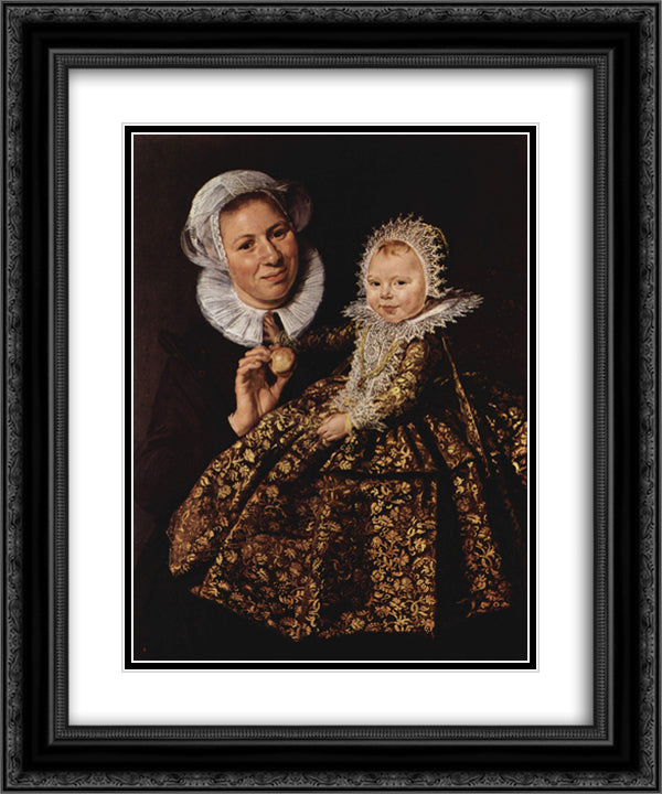 Catharina Hooft with her Nurse 20x24 Black Ornate Wood Framed Art Print Poster with Double Matting by Hals, Frans