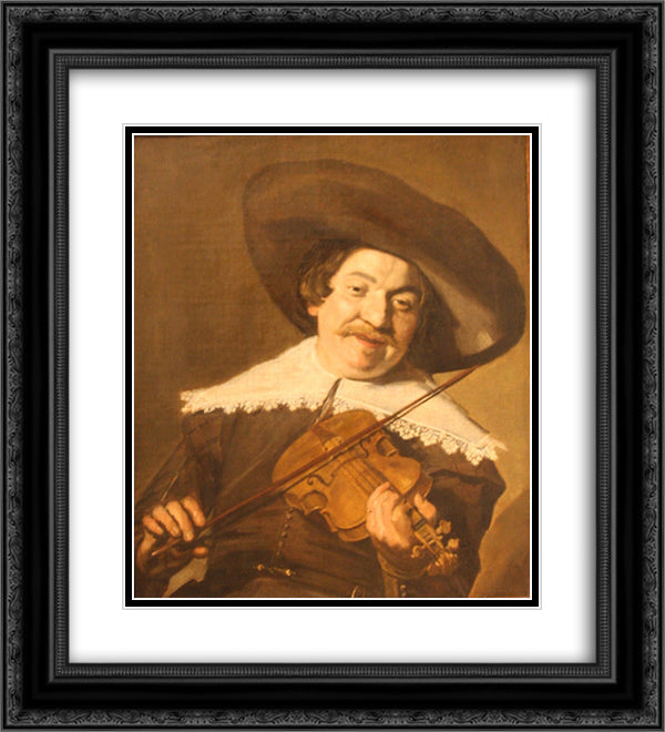 Daniel van Aken Playing the Violin 20x22 Black Ornate Wood Framed Art Print Poster with Double Matting by Hals, Frans