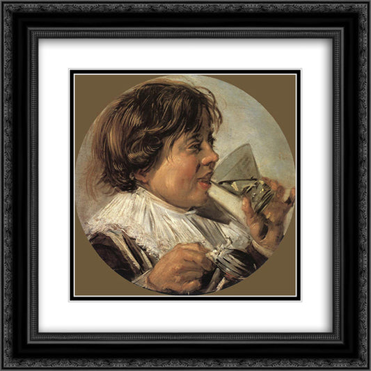 Drinking Boy (Taste) 20x20 Black Ornate Wood Framed Art Print Poster with Double Matting by Hals, Frans