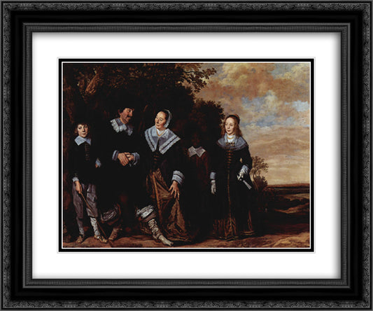 Family Group in a Landscape 24x20 Black Ornate Wood Framed Art Print Poster with Double Matting by Hals, Frans