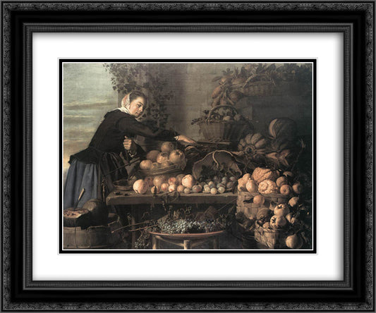 Fruit and Vegetable Seller 24x20 Black Ornate Wood Framed Art Print Poster with Double Matting by Hals, Frans