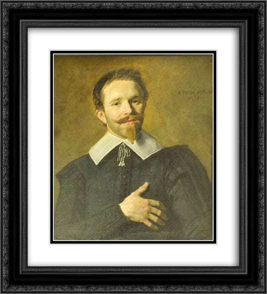 Man with hand on heart 20x22 Black Ornate Wood Framed Art Print Poster with Double Matting by Hals, Frans