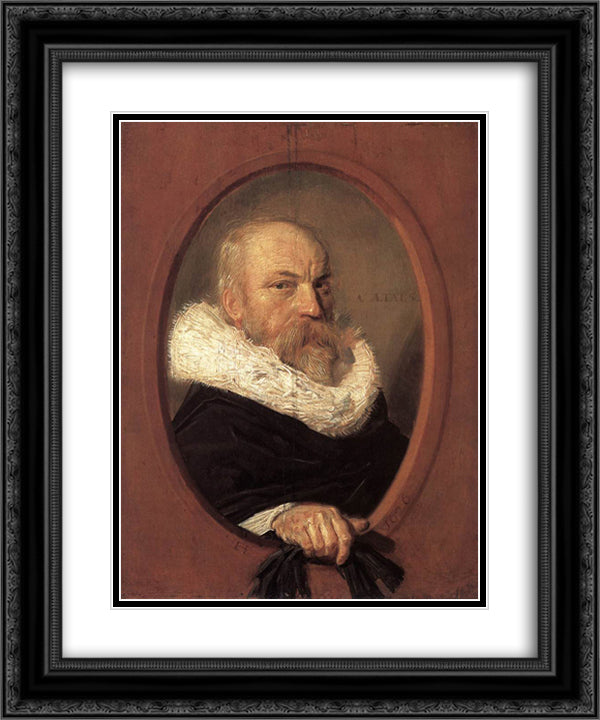 Petrus Scriverius 20x24 Black Ornate Wood Framed Art Print Poster with Double Matting by Hals, Frans