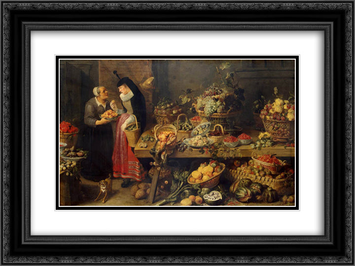 A Fruit Stall 24x18 Black Ornate Wood Framed Art Print Poster with Double Matting by Snyders, Frans
