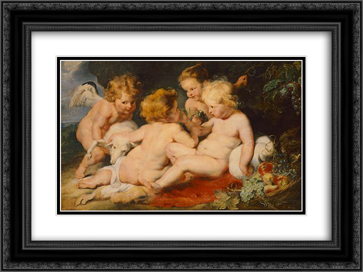 Christ and John the Baptist as children and two angels 24x18 Black Ornate Wood Framed Art Print Poster with Double Matting by Snyders, Frans