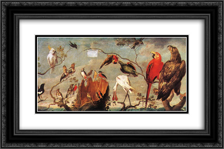 Concert of Birds 24x16 Black Ornate Wood Framed Art Print Poster with Double Matting by Snyders, Frans