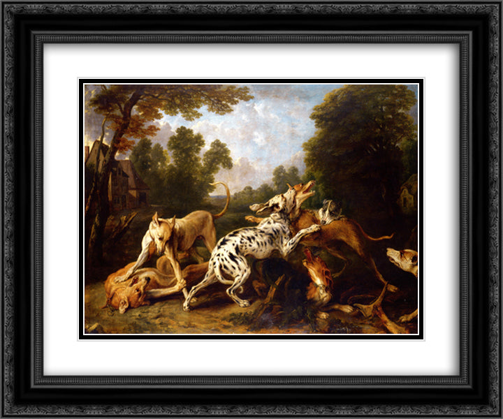 Dogs fighting 24x20 Black Ornate Wood Framed Art Print Poster with Double Matting by Snyders, Frans