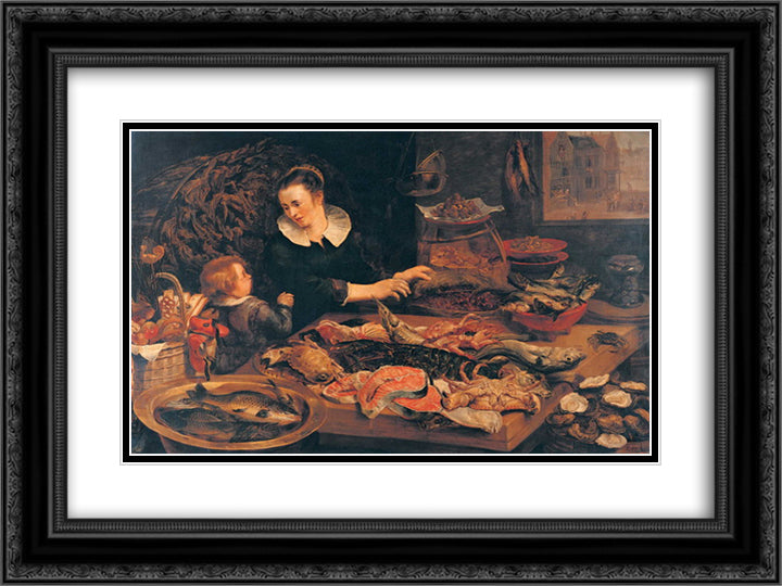 Fish-shop 24x18 Black Ornate Wood Framed Art Print Poster with Double Matting by Snyders, Frans