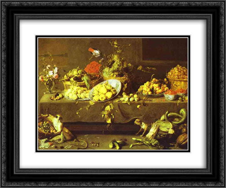 Flowers, Fruits and Vegetables 24x20 Black Ornate Wood Framed Art Print Poster with Double Matting by Snyders, Frans