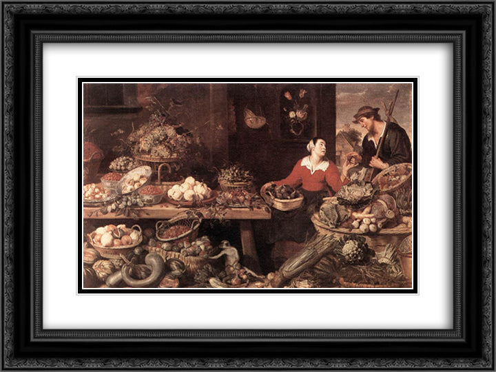 Fruit and Vegetable Market 24x18 Black Ornate Wood Framed Art Print Poster with Double Matting by Snyders, Frans