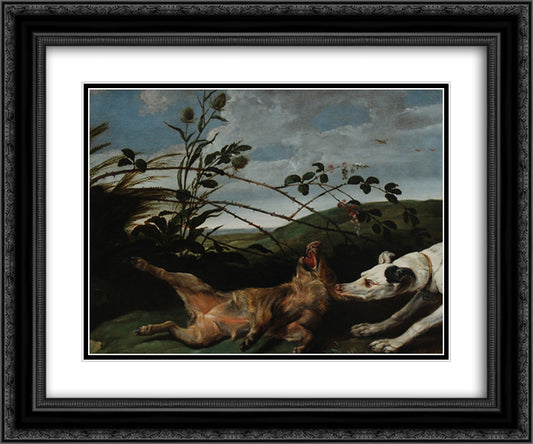 Greyhound Catching a Young Wild Boar 24x20 Black Ornate Wood Framed Art Print Poster with Double Matting by Snyders, Frans