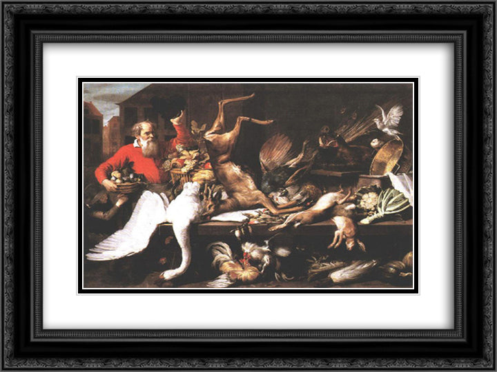 Still Life With Dead Game Fruits And Vegetables In A market 24x18 Black Ornate Wood Framed Art Print Poster with Double Matting by Snyders, Frans