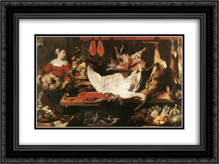 The Pantry 24x18 Black Ornate Wood Framed Art Print Poster with Double Matting by Snyders, Frans