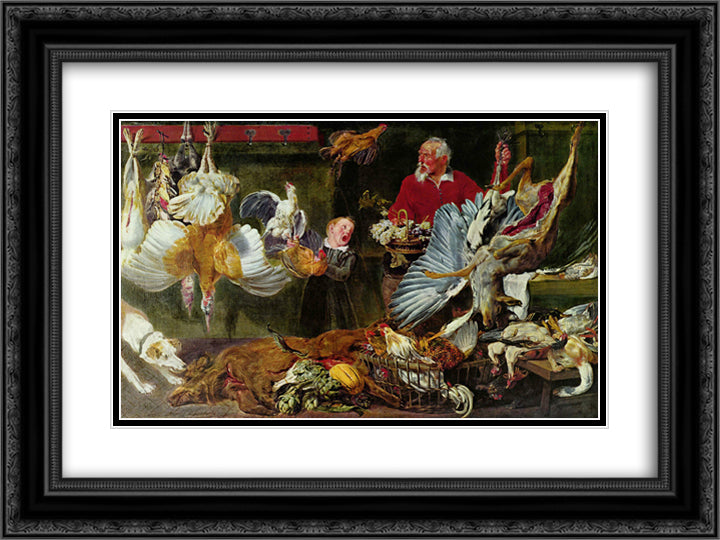 Venison dealers 24x18 Black Ornate Wood Framed Art Print Poster with Double Matting by Snyders, Frans