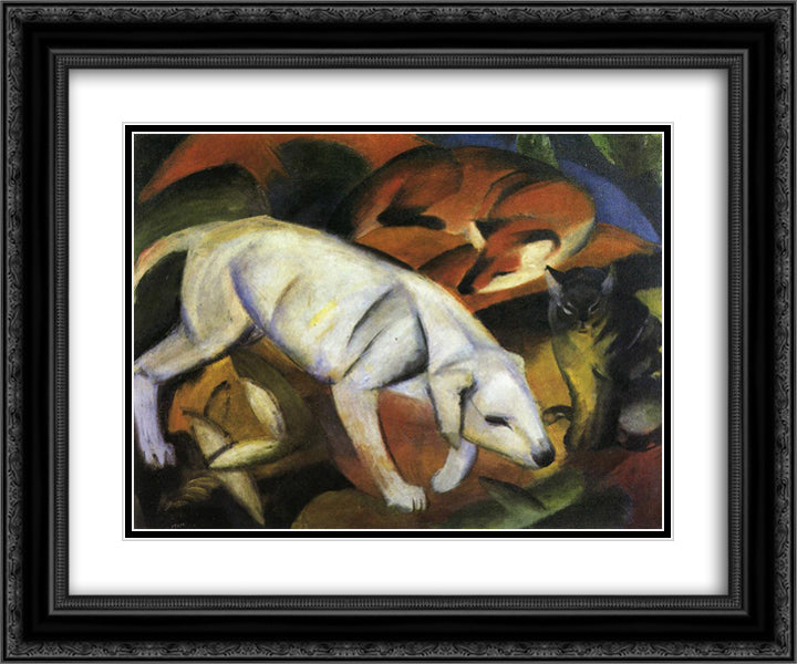 A Dog 24x20 Black Ornate Wood Framed Art Print Poster with Double Matting by Marc, Franz