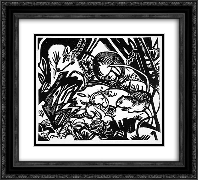 Animal legend 22x20 Black Ornate Wood Framed Art Print Poster with Double Matting by Marc, Franz