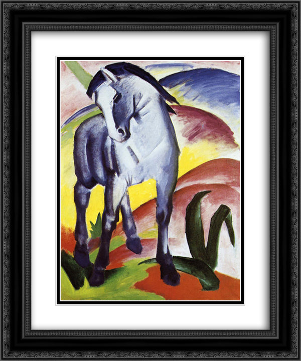 Blue Horse I 20x24 Black Ornate Wood Framed Art Print Poster with Double Matting by Marc, Franz