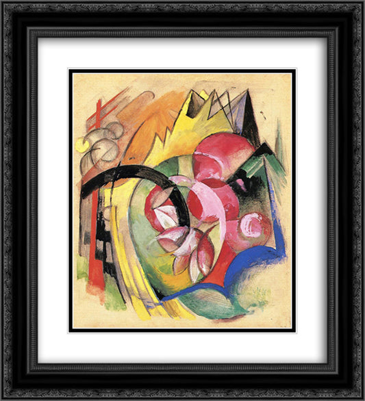 Coloful Flowers (Abstract Forms) 20x22 Black Ornate Wood Framed Art Print Poster with Double Matting by Marc, Franz