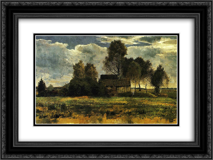 Cottages on the Dachau Marsh 24x18 Black Ornate Wood Framed Art Print Poster with Double Matting by Marc, Franz