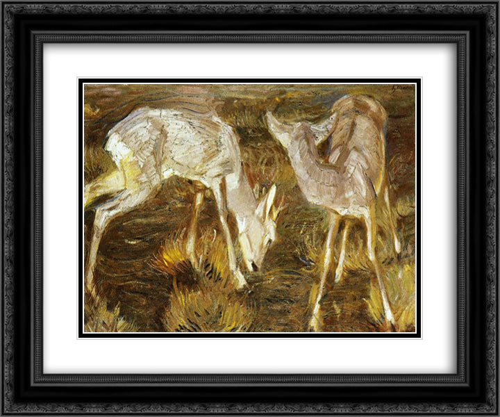 Deer at Dusk 24x20 Black Ornate Wood Framed Art Print Poster with Double Matting by Marc, Franz