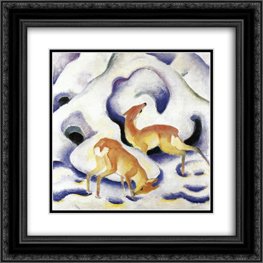 Deer in the Snow 20x20 Black Ornate Wood Framed Art Print Poster with Double Matting by Marc, Franz