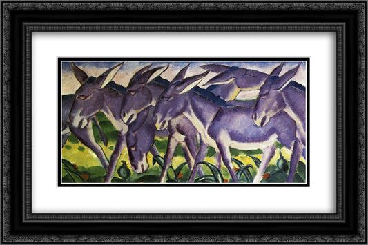 Donkey Frieze 24x16 Black Ornate Wood Framed Art Print Poster with Double Matting by Marc, Franz