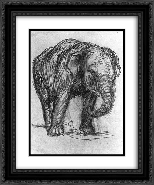 Elephant 20x24 Black Ornate Wood Framed Art Print Poster with Double Matting by Marc, Franz