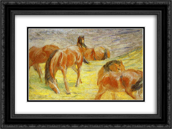 Grazing Horses 24x18 Black Ornate Wood Framed Art Print Poster with Double Matting by Marc, Franz