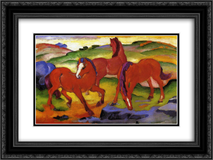 Grazing Horses IV (The Red Horses) 24x18 Black Ornate Wood Framed Art Print Poster with Double Matting by Marc, Franz