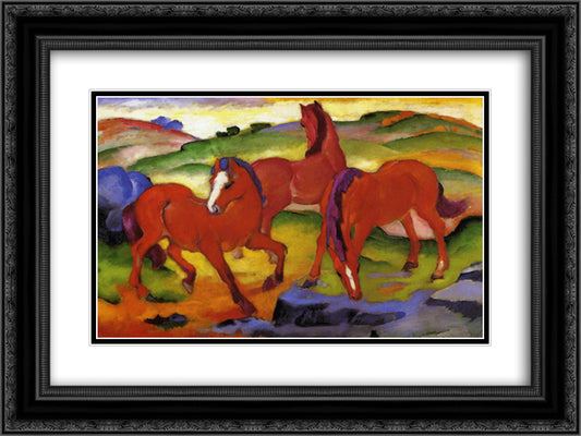 Grazing Horses IV (The Red Horses) 24x18 Black Ornate Wood Framed Art Print Poster with Double Matting by Marc, Franz