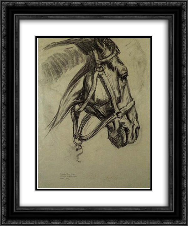 Head of the horse 20x24 Black Ornate Wood Framed Art Print Poster with Double Matting by Marc, Franz