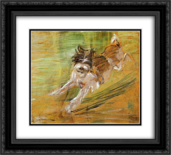 Jumping Dog Schlick 22x20 Black Ornate Wood Framed Art Print Poster with Double Matting by Marc, Franz