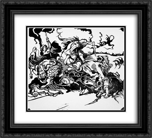 Lion Hunt (after Delacroix) 22x20 Black Ornate Wood Framed Art Print Poster with Double Matting by Marc, Franz