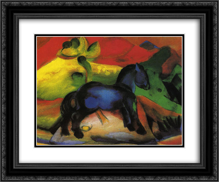 Little Blue Horse 24x20 Black Ornate Wood Framed Art Print Poster with Double Matting by Marc, Franz