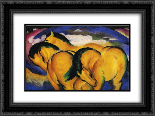 Little Yellow Horses 24x18 Black Ornate Wood Framed Art Print Poster with Double Matting by Marc, Franz