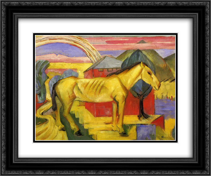 Long Yellow Horse 24x20 Black Ornate Wood Framed Art Print Poster with Double Matting by Marc, Franz