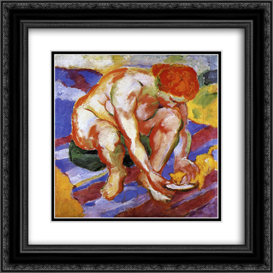 Nude with Cat 20x20 Black Ornate Wood Framed Art Print Poster with Double Matting by Marc, Franz