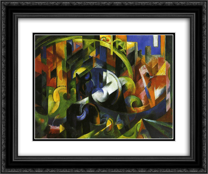 Picture with Cattle 24x20 Black Ornate Wood Framed Art Print Poster with Double Matting by Marc, Franz