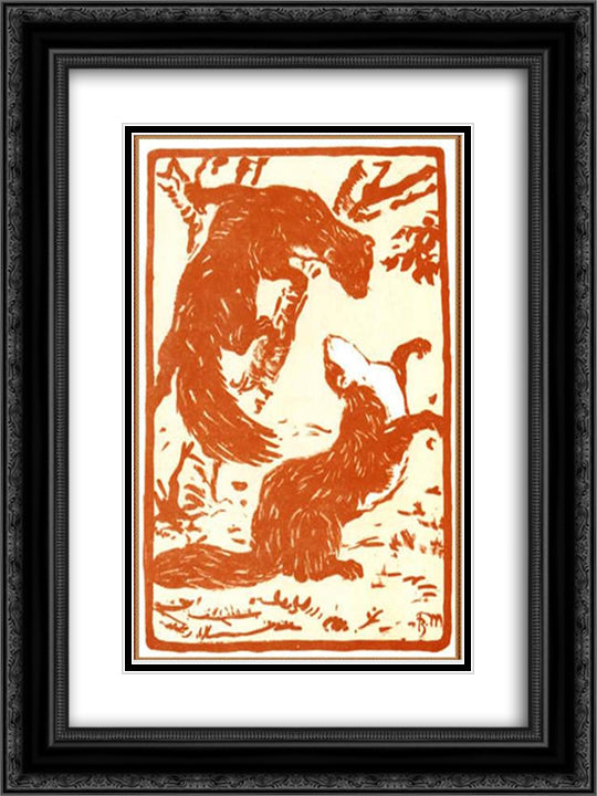 Playing weasels 18x24 Black Ornate Wood Framed Art Print Poster with Double Matting by Marc, Franz