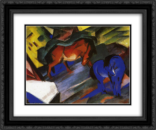 Red and Blue Horse 24x20 Black Ornate Wood Framed Art Print Poster with Double Matting by Marc, Franz