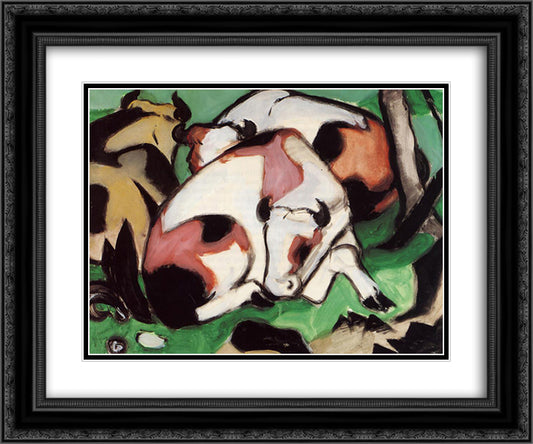 Resting Cows 24x20 Black Ornate Wood Framed Art Print Poster with Double Matting by Marc, Franz